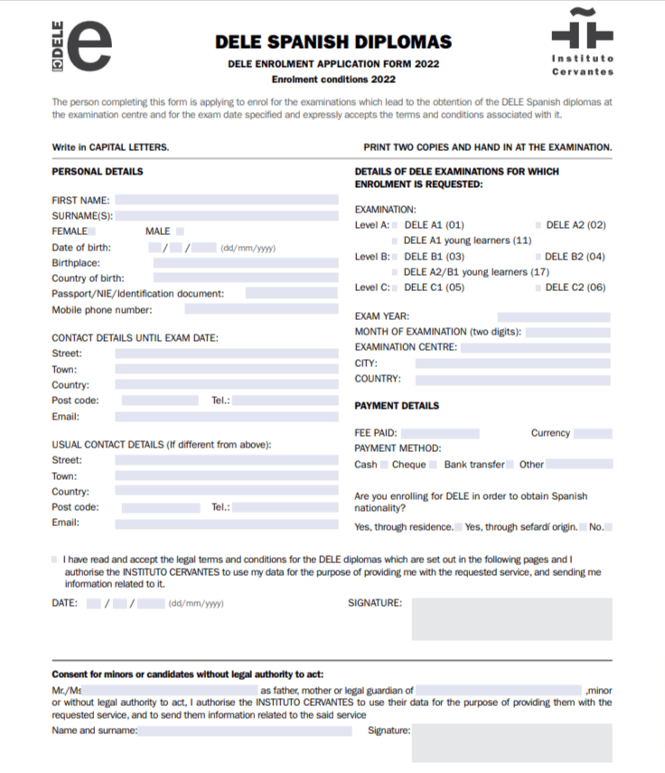 DELE registration form